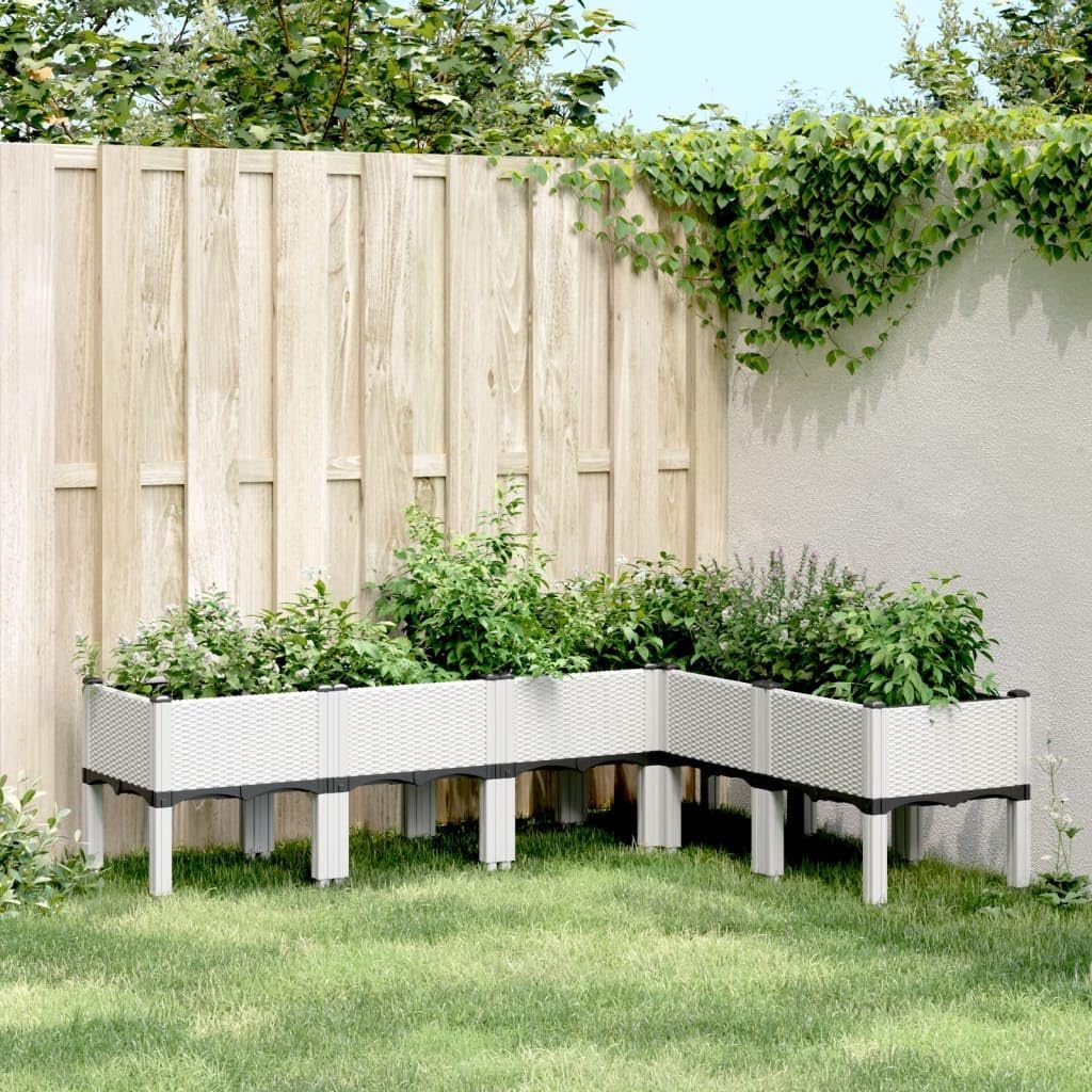 vidaXL Pflanzkasten, Blumenkübel mit Beinen Rattan-Optik, Pflanzkübel für Garten Terrasse, Blumenkasten Hochbeet Gemüsebeet, Weiß 160x120x42cm PP