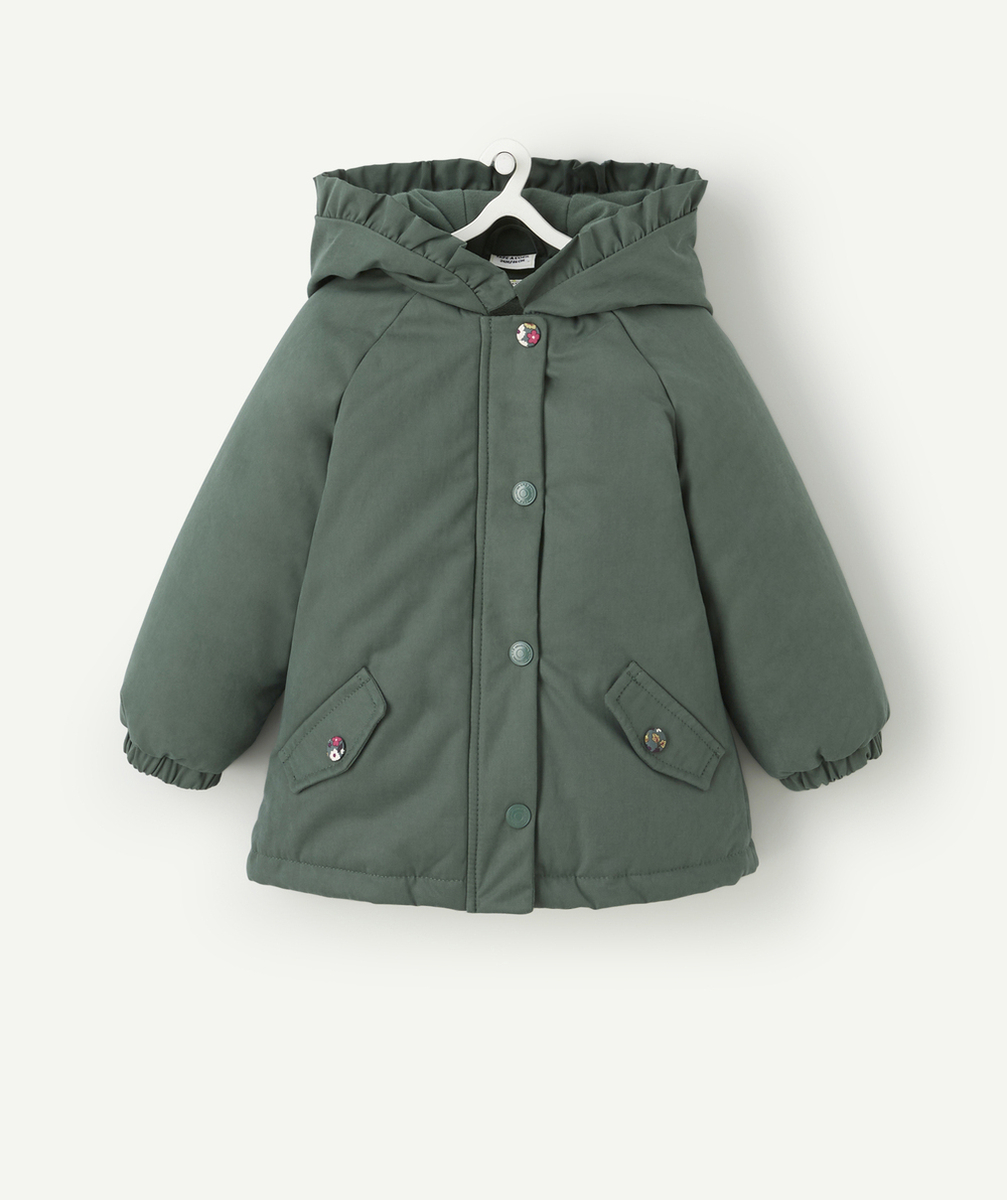 PARKA 3 EN 1 BÉBÉ FILLE EN REMBOURRAGE RECYCLÉ VERT ET FLEURI