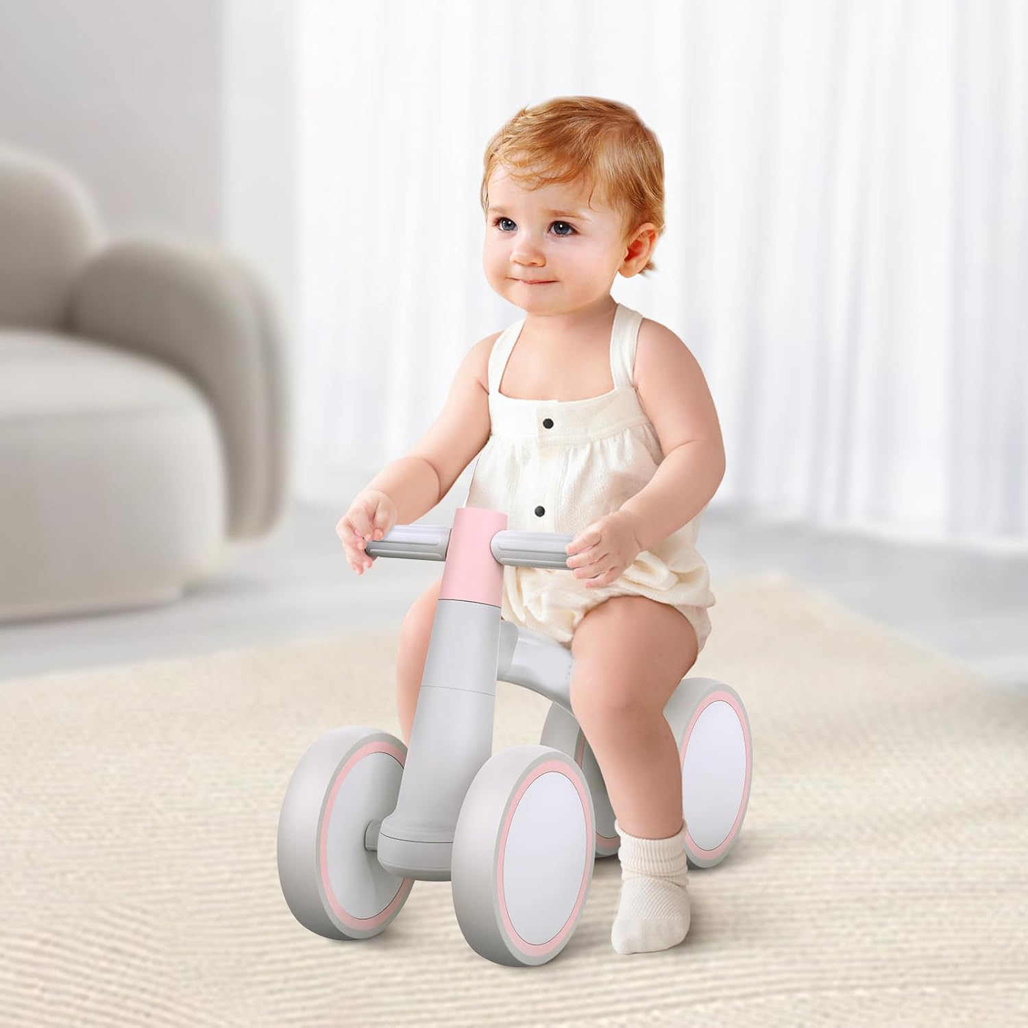 Kinder Laufrad Velo Baby Lauflern Fahrrad Kleinkind Rutschrad mit 4 Rädern / Lenker (ab 12 Monaten) - Rosa