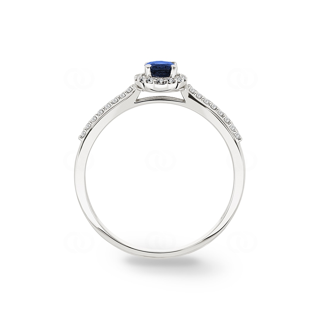 Damenring 750/18 K Weissgold mit Saphir oval und Diamanten 0.12 ct H/si