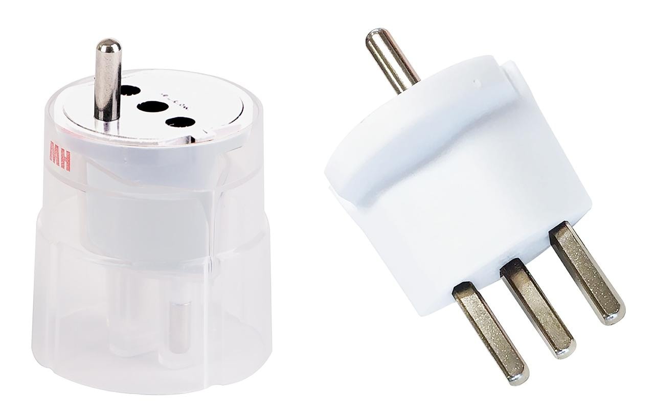 Fixadapter Schuko – Typ 23 WeissDeutsch Schuko auf Schweiz T23, 3-polig