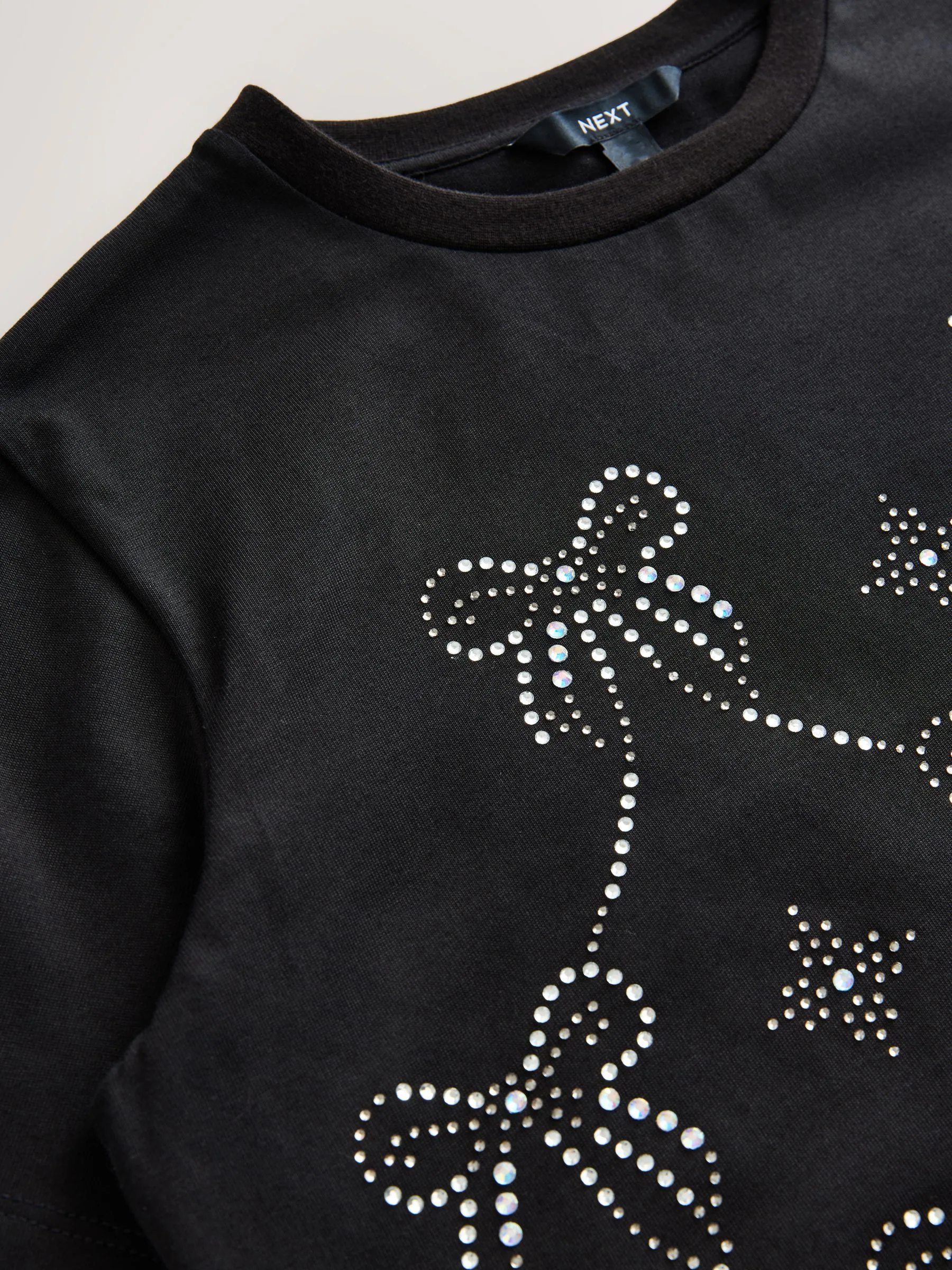 Zwart - Embelished Bow Crew Neck T-Shirt