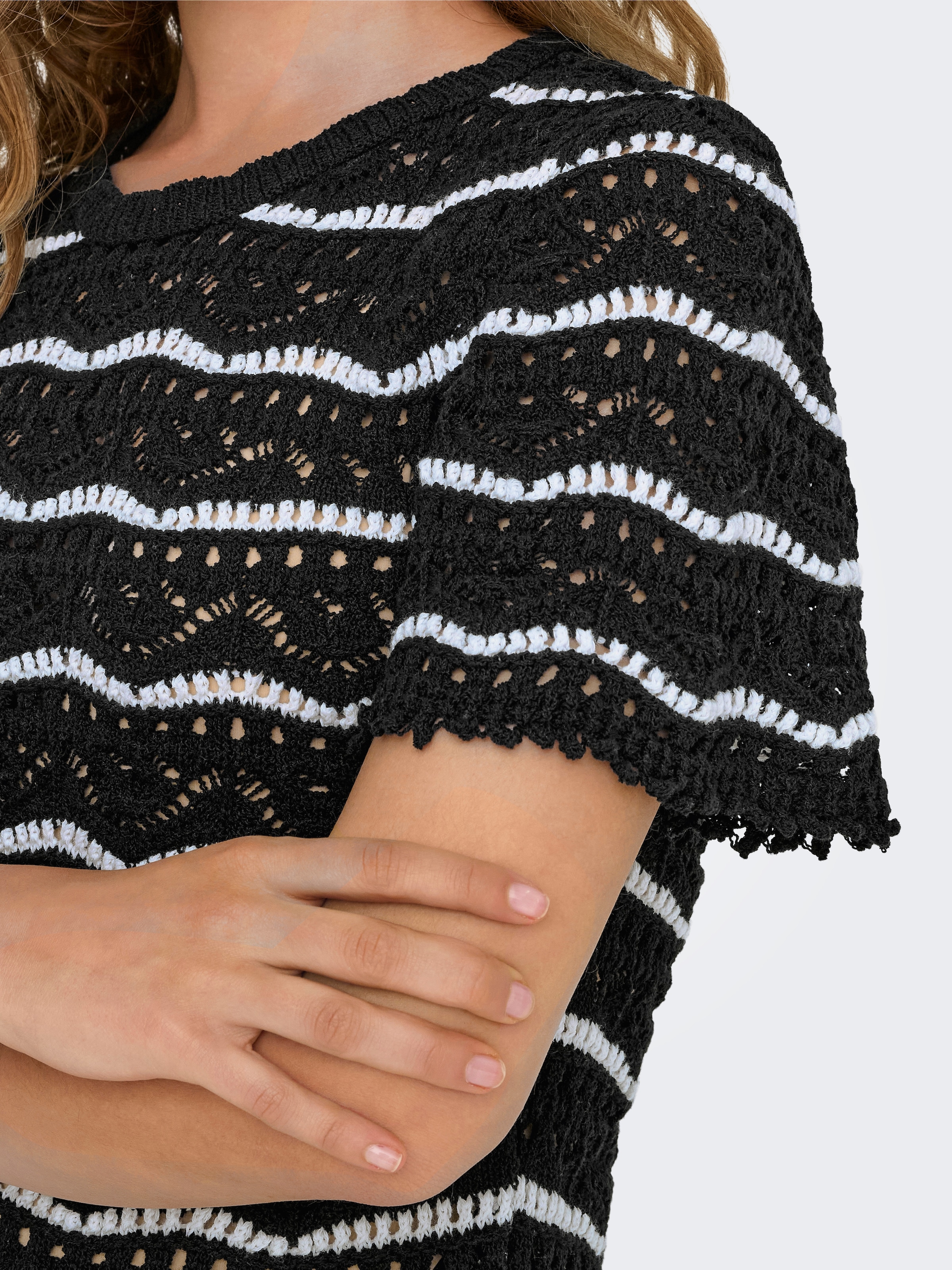ONLY Kurzarmpullover »ONLANNASOFIA LIFE SS STRIPE O-NECK KNT«