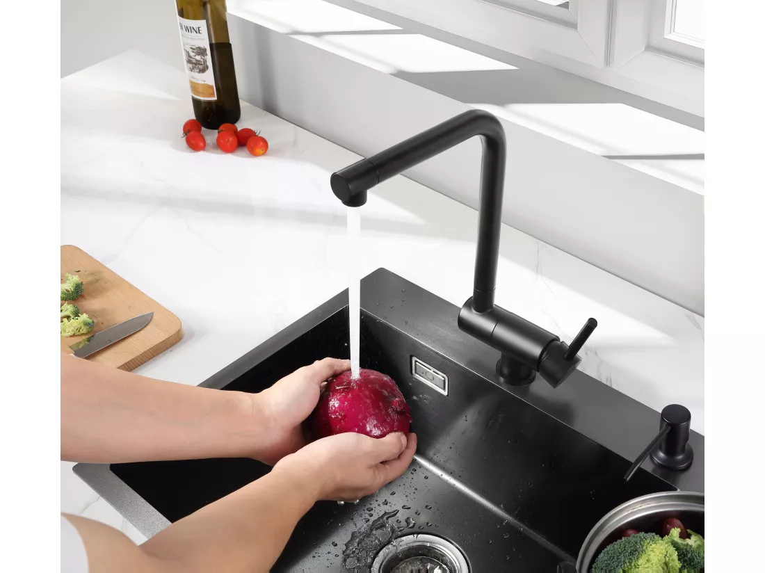 Cecipa max Mitigeur Cuisine Rabattable Noir Robinet Cuisine Pliable Eau Chaude Froide Robinetterie contre Fenêtre avec barboteur démotable,EU Modèle