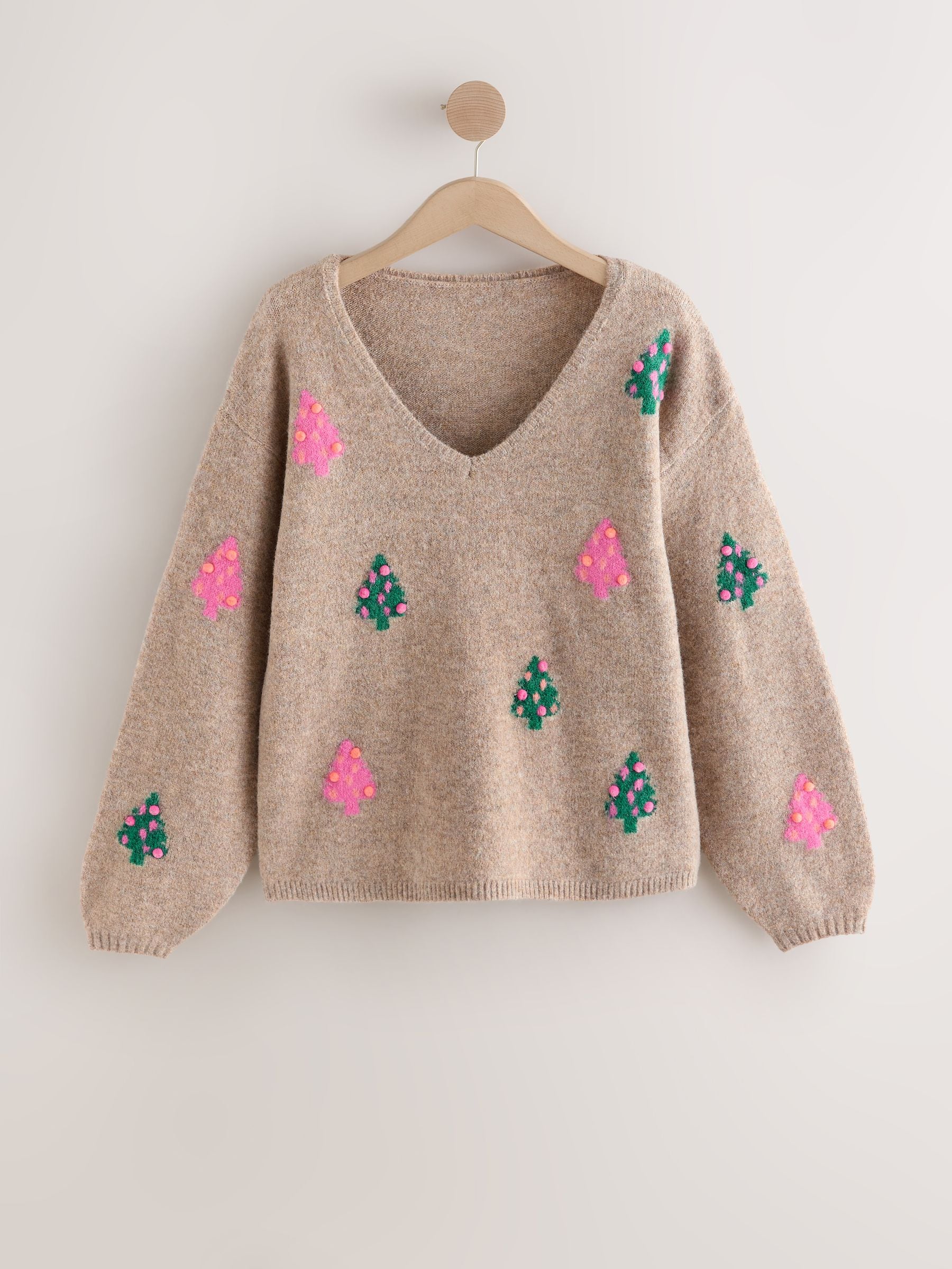 Neutral Bright Trees - V-Neck Matching Family Christmas Jumper