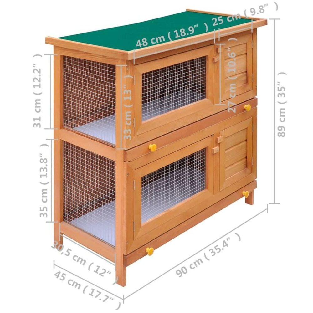 Clapier d'extérieur enclos pour petits animaux 4 portes 90 x 45 x 89 cm bois