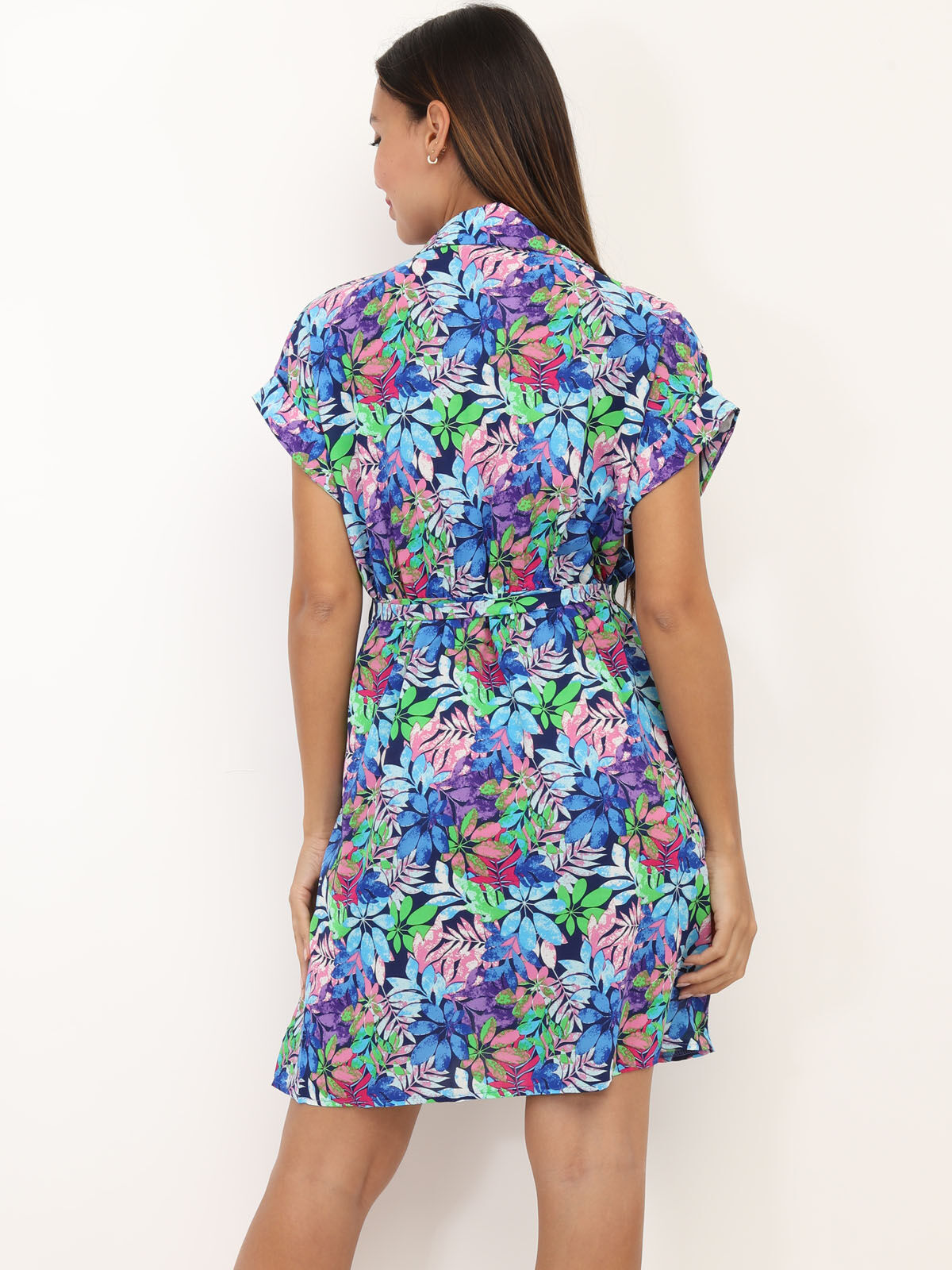 Robe à motif feuilles colorées- Bleu