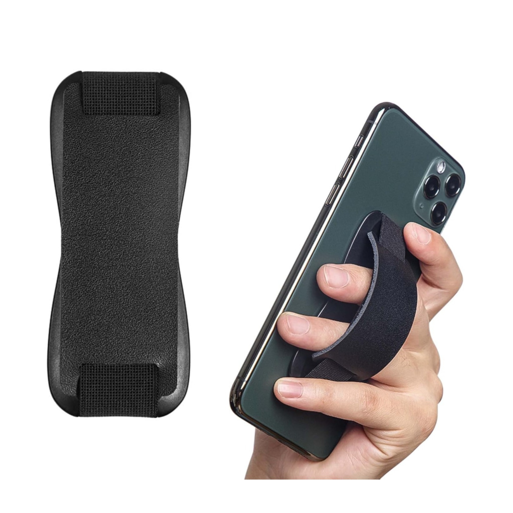 Rutschfreie Finger-Griff Kunstleder Halterung mit Aufsteller für Smartphones - Schwarz