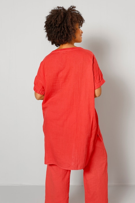 Tunika-Bluse, oversized, Musselin, überschnittene Schultern