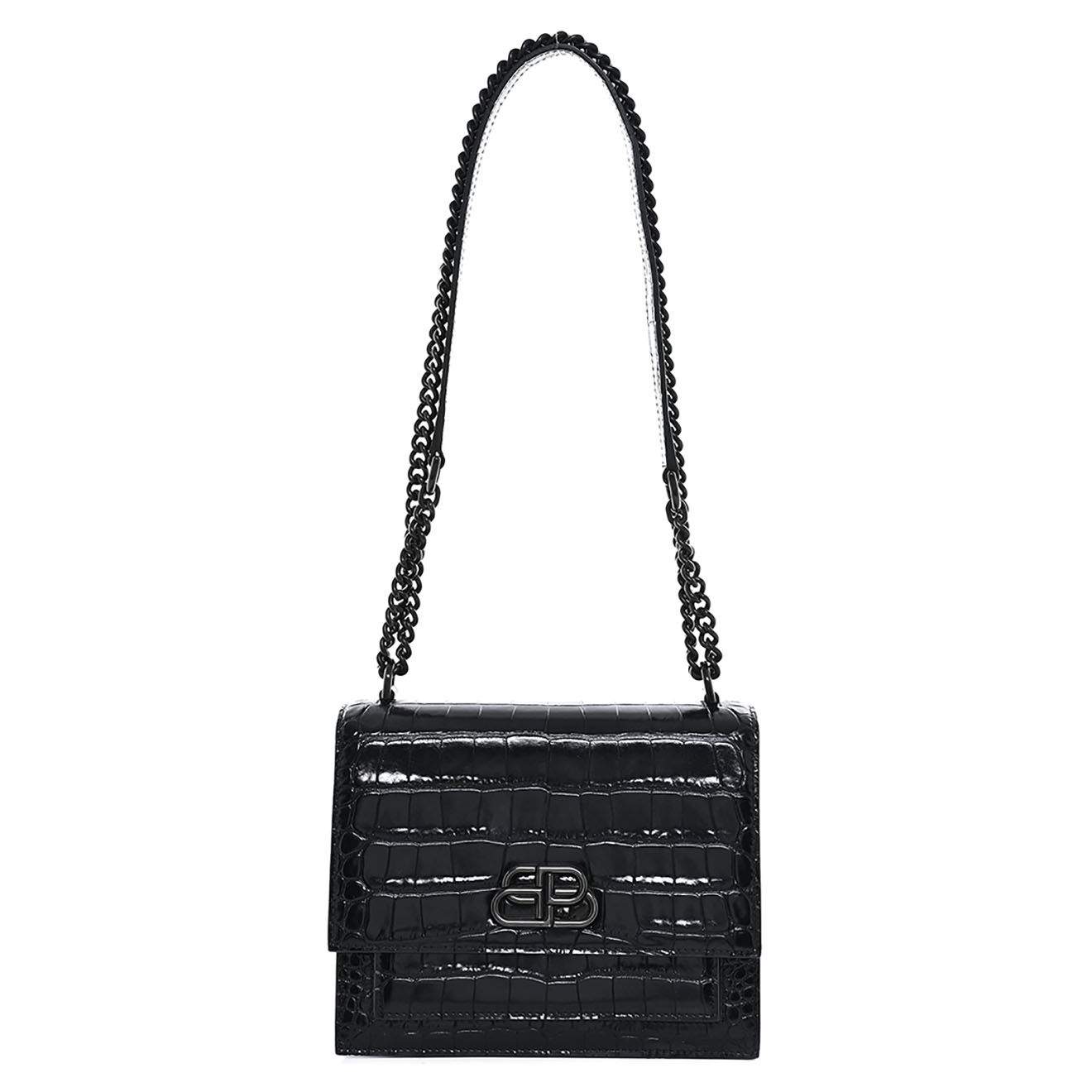 Balenciaga Sac bandoulière Sharp en Cuir Embossé Croco noir - Neuf sans étiquette - L.20 cm