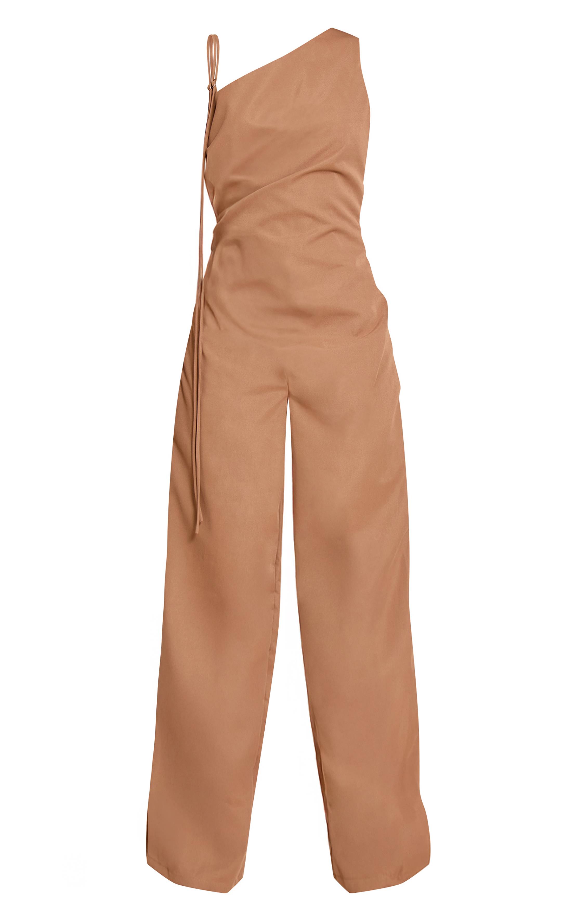 Marron Combinaison-pantalon Tissée À Une Épaule Et Jambes Larges