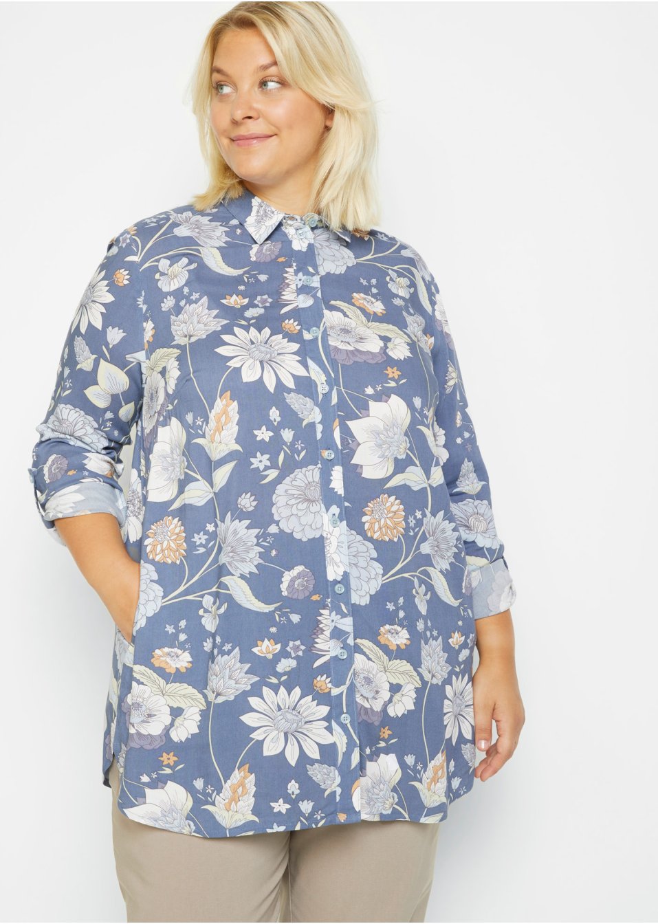 Blouse longue en viscose, à fleurs