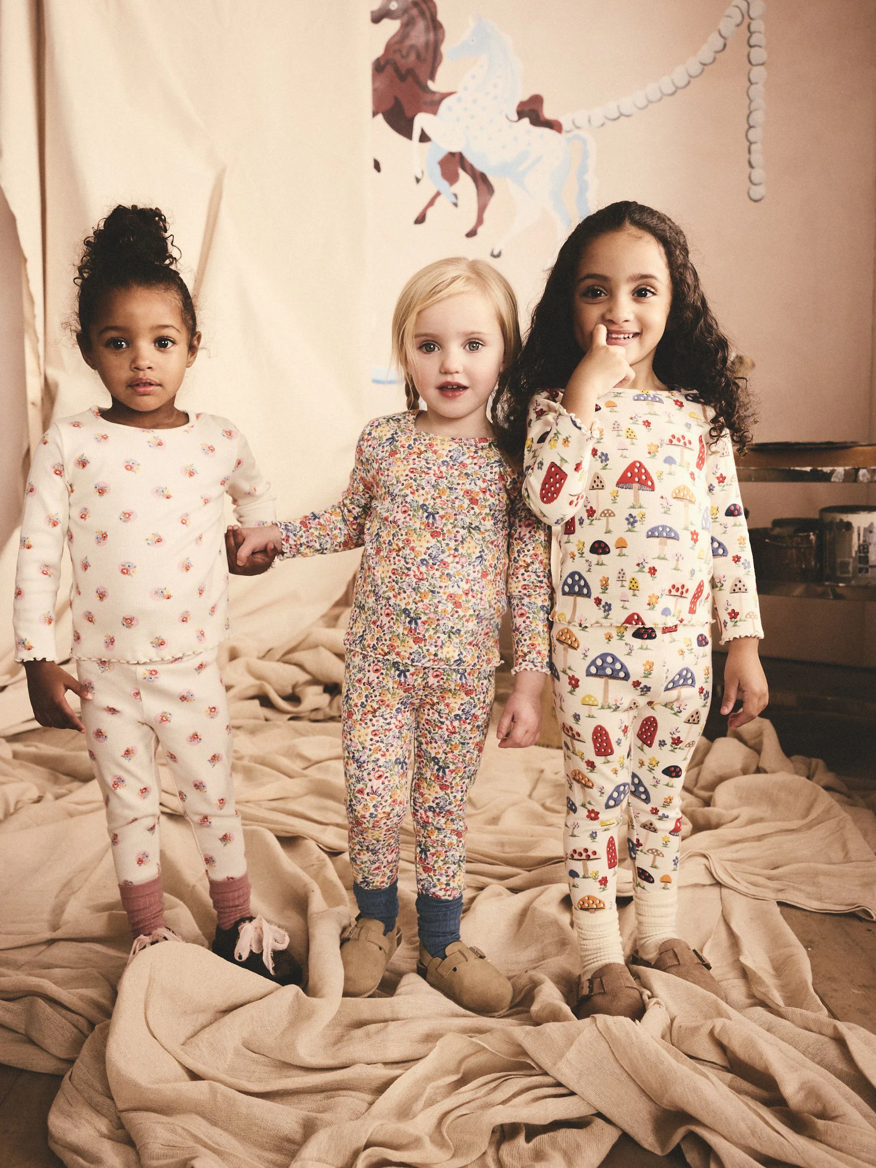 Marineblauw - Cath Kidston T-shirts met lange mouwen en ribbels met bloemenprint, verpakking van 3 (3 mnd - 7 jr)
