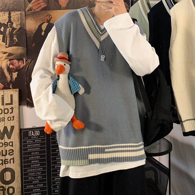 Whyessa - Oversized gebreid vest met V-hals en kleurblokken