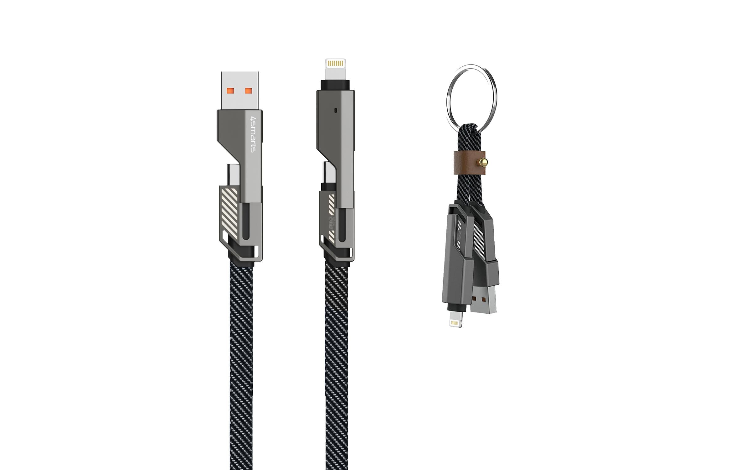 ComboCord Flat 240 W USB A/USB C - Lightning/USB C 1.5 mUSB-C Kabel ComboCord Flat 240 W, 1.5 m und Keyring Kabel, graphit,