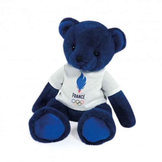 Jeux Olympiques 2024 Ours en peluche avec T-shirt Equipe de France   Bleu        de               Doudou et Compagnie