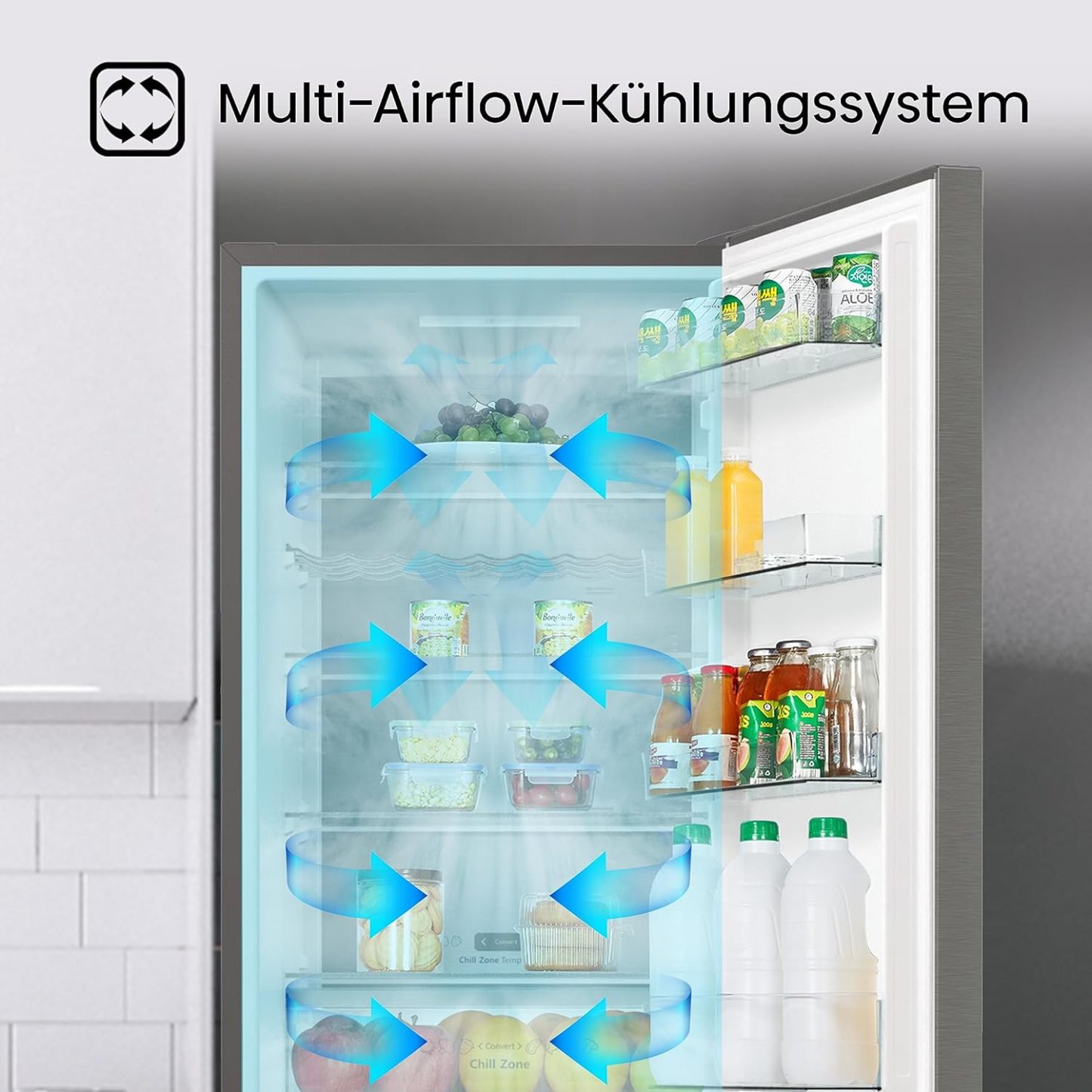 Hisense RB327N4AD2 Kühl-Gefrierkombination/ NoFrostPlus/ Multiflow 360°/ HolidayMode/ FreshZone/ 182,4 cm/ Kühlteil 171 l/ Gefrierteil 85 l/ 41 dB/ 287 kWh/ Jahr/ Edelstahl-Look