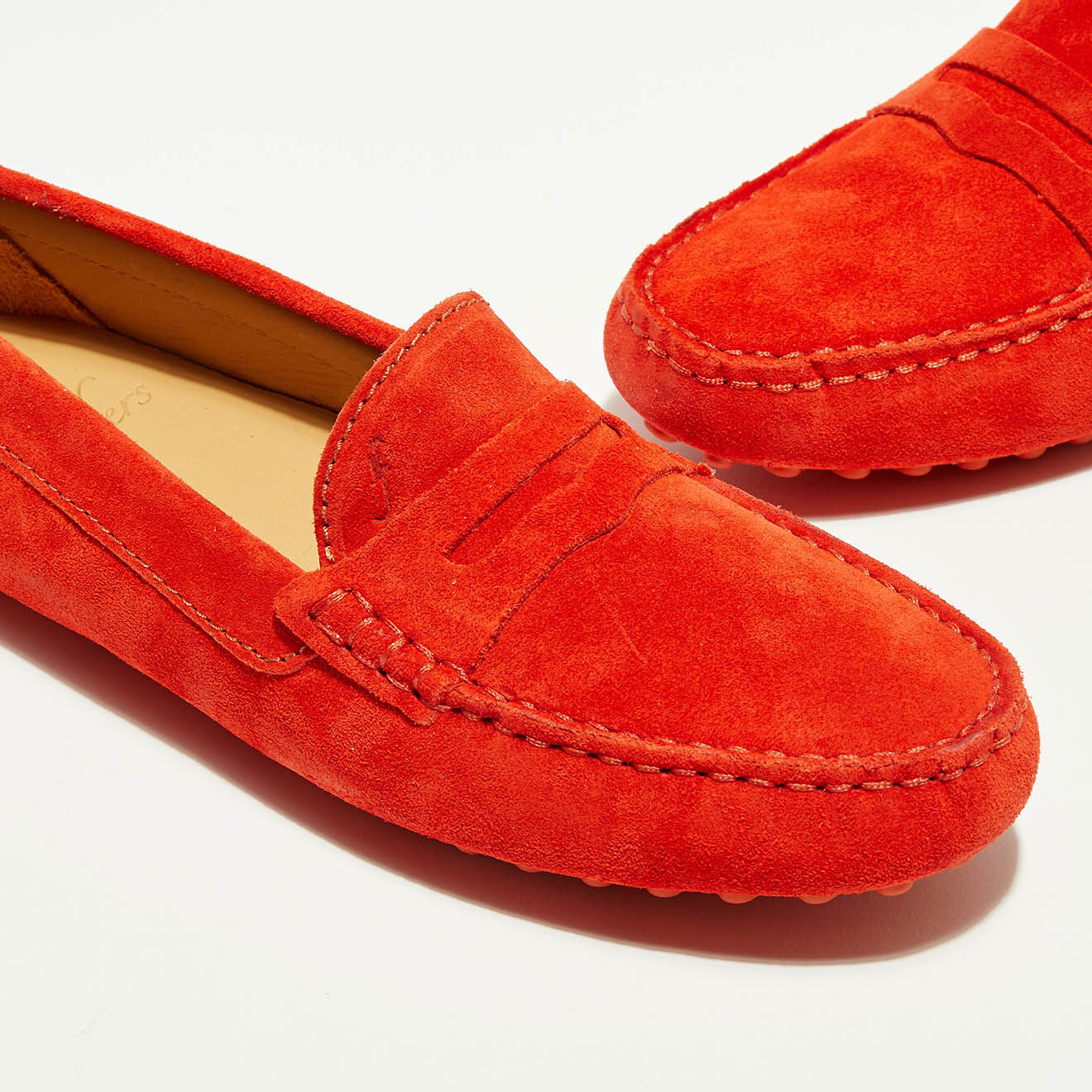 Loafers Mocassins en Velours de Cuir Lena rouge orangé