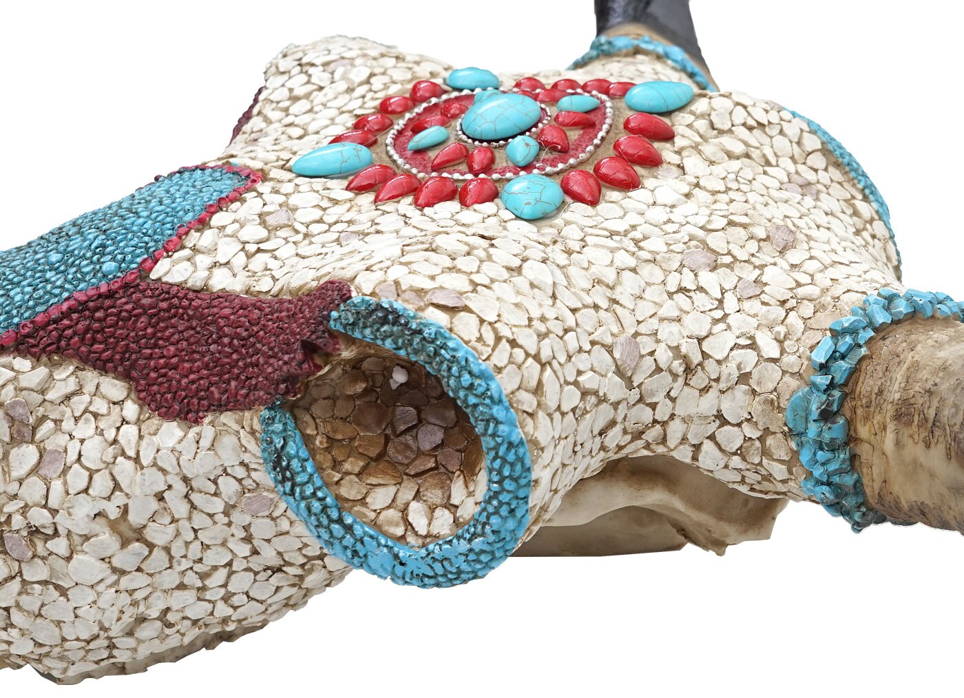 Deko Kuhschädel MCW-D31, Stierkopf Bulle Tierkopf Kuhkopf Trophäe mit Mosaik, Polyresin 51x50x25cm