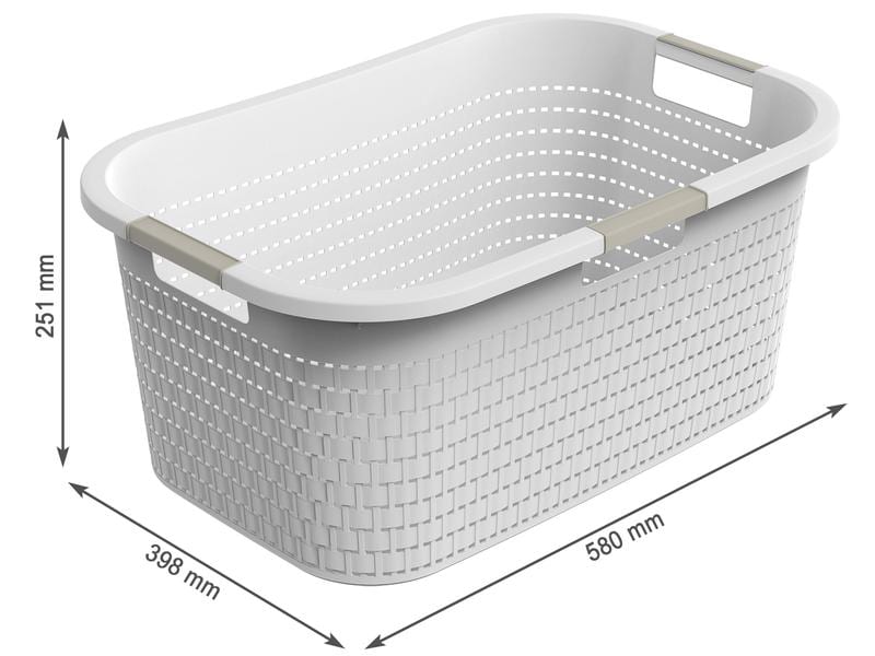 Rotho Wäschekorb  Country 40 l, Weiss Korb für Wäsche in moderner Rattan-Optik