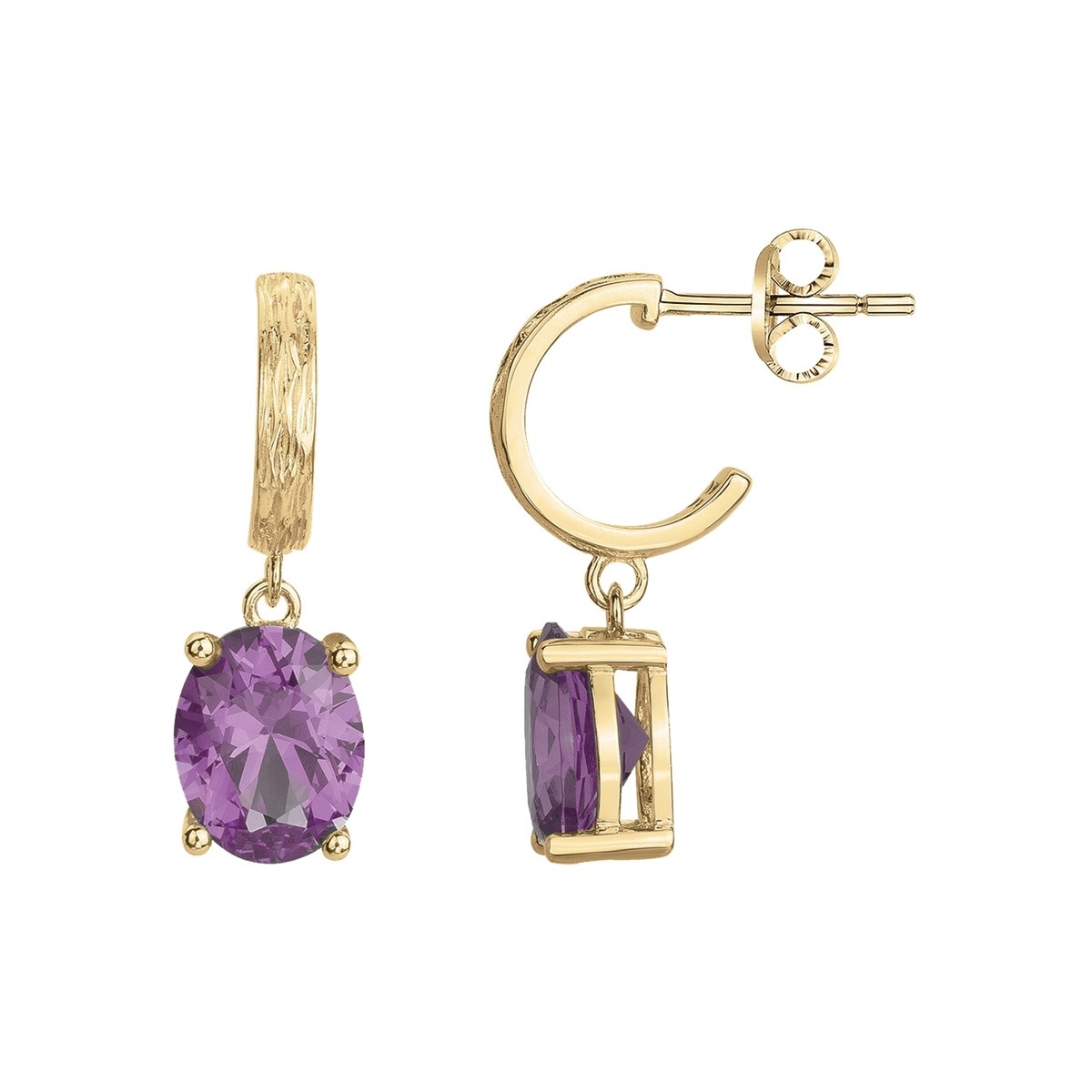 Boucles d'oreilles pendantes ELISABETH en Plaqué Or avec pierre synthétique mauve amethyste
