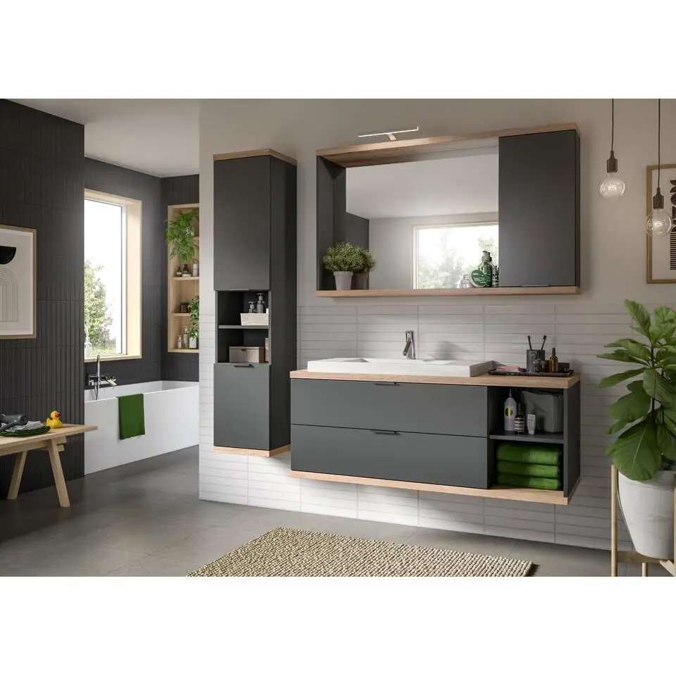 Hioshop Nuaro wastafel 2 lades grijs