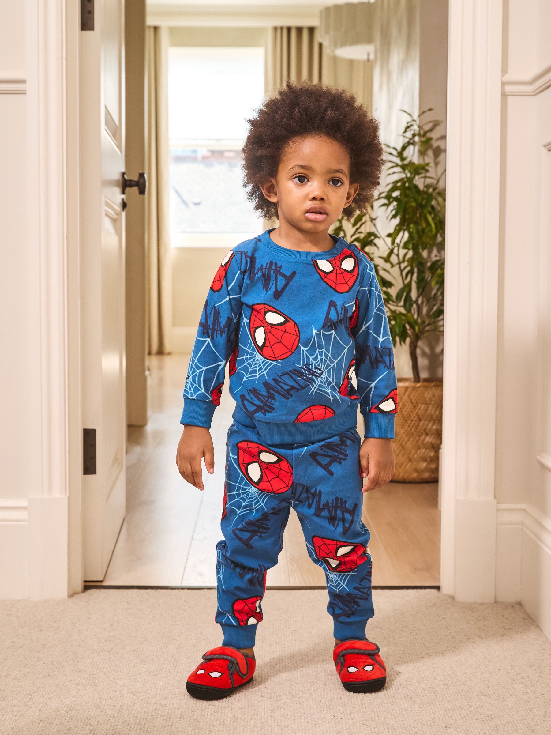 Marineblauw Spider-Man - Enkele behaaglijke fleece pyjama met licentie (12mnd -10jr)