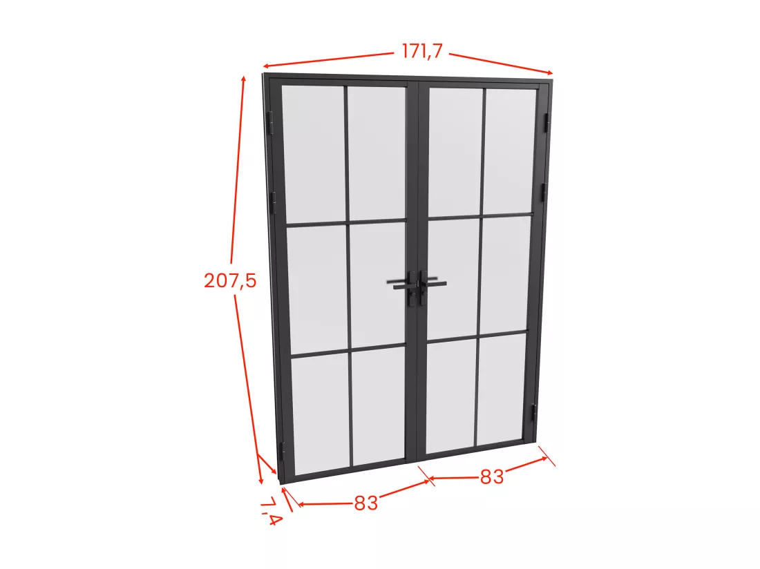 Bloc porte à deux battants en aluminium et verre dépoli - 2 x H204 x L83 cm - Noir - SEROTO