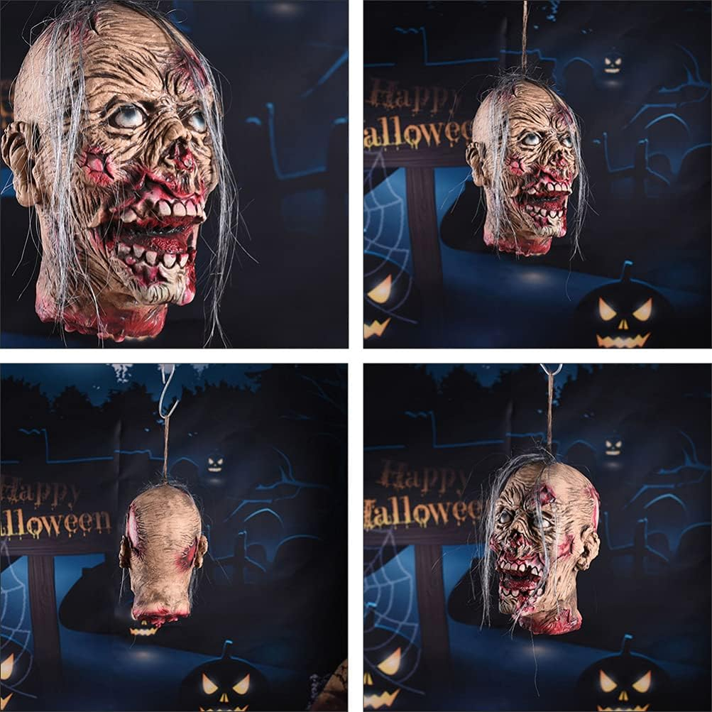 (26x21cm) Latex Halloween Dekoration Party Grusel Accessoire zum Aufhängen - Blutiger Zombie Kopf
