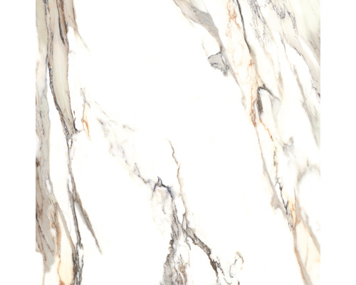 Porseleinen steengoed wand- en vloertegel Calacatta 119,7 x 119,7 x 0,8 cm goud mat gerectificeerd