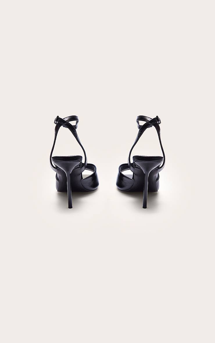 Noir Sandales À Talons Bout Carré Effet Froissé