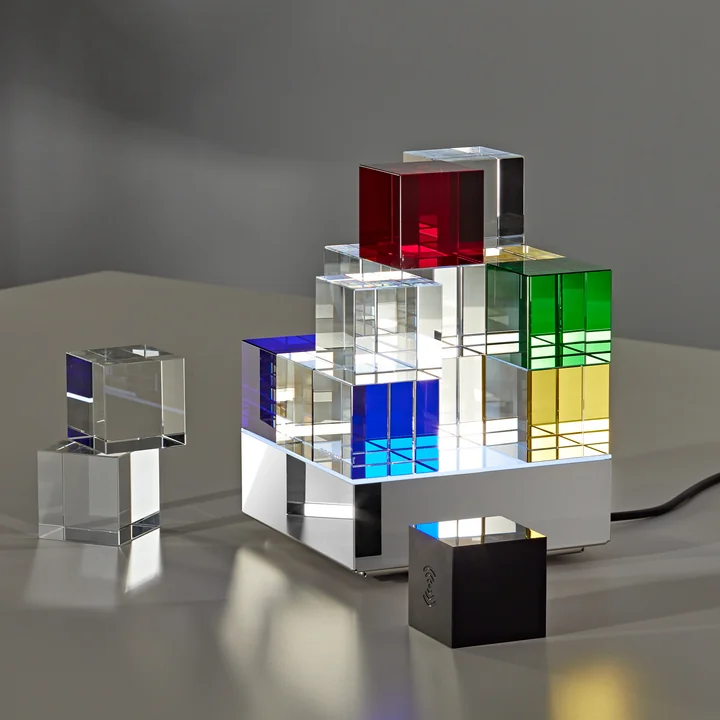 Tecnolumen - CUBELIGHTmove LED Tischleuchte mit Funkwürfel, blau / gelb / rot / grün
