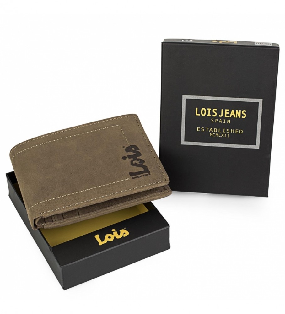 Carteira de couro Lois 201507 marrom - 11,5 x 9 cm -