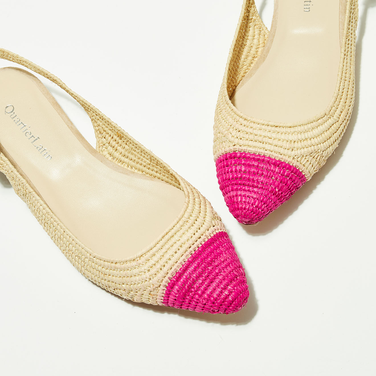 Quartier Latin Slingbacks en Raphia fuschia/naturel