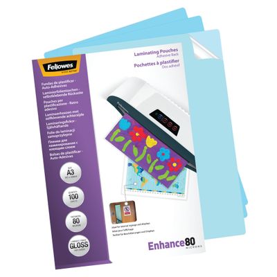 Fellowes - 100 pochettes de plastification A3 (303 x 426 mm) - 80 microns - brillantes dos adhésif