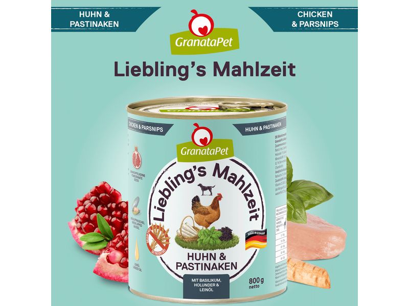 GranataPet Nassfutter Liebling's Mahlzeit Huhn & Pastinaken Alleinfuttermittel für ausgewachsene Hunde