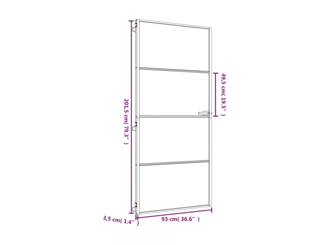 Porte intérieure mince doré 93x201,5 cm verre trempé aluminium