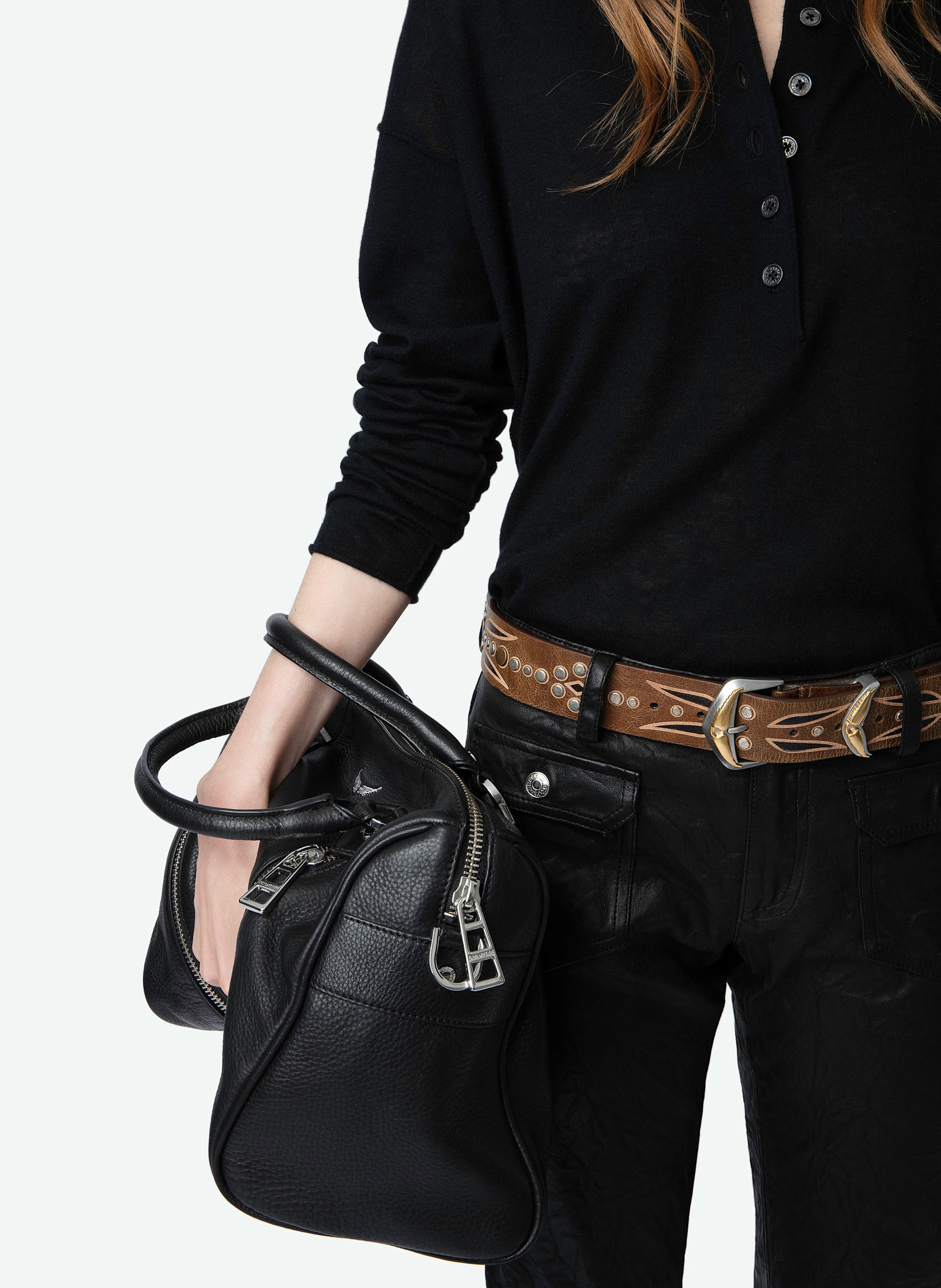 MARLY - Pull droit col polo en cachemire | Noir
