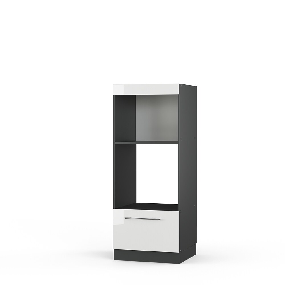 Vicco Mikrowellenumbauschrank Küchenschrank Küchenmöbel Fame-Line Anthrazit Weiß 60 cm modern Hochglanz Küche Einbauküche Blende Hochschrank Schublade Mikrowelle Backofen Küchenzeile