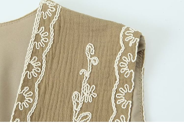SugaYuja - Open vest met geborduurde bloemen