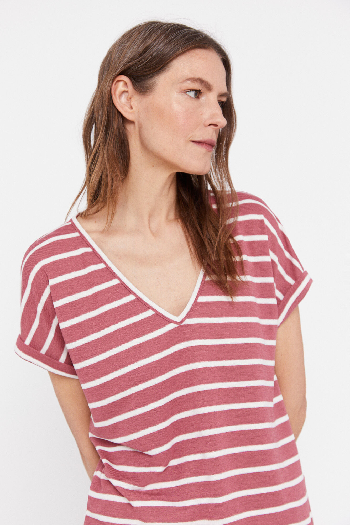 Blusa de malha listrada - Rosa