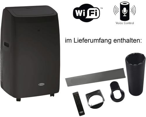 Draagbare Wi-Fi-airconditioner met afvoerslang, 9000 BTU, stil, zwart, kamergrootte tot 80 m³/32 m², lokale airconditioner