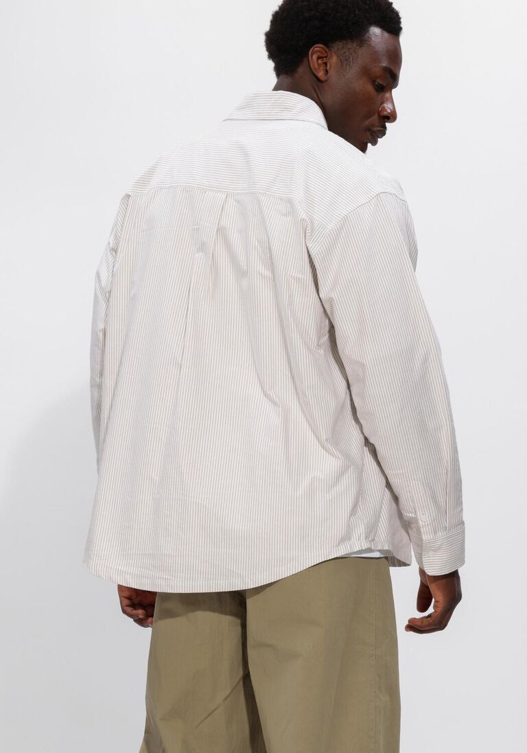 beige olaf hussein casual overhemd oversized stripe oxford shirt