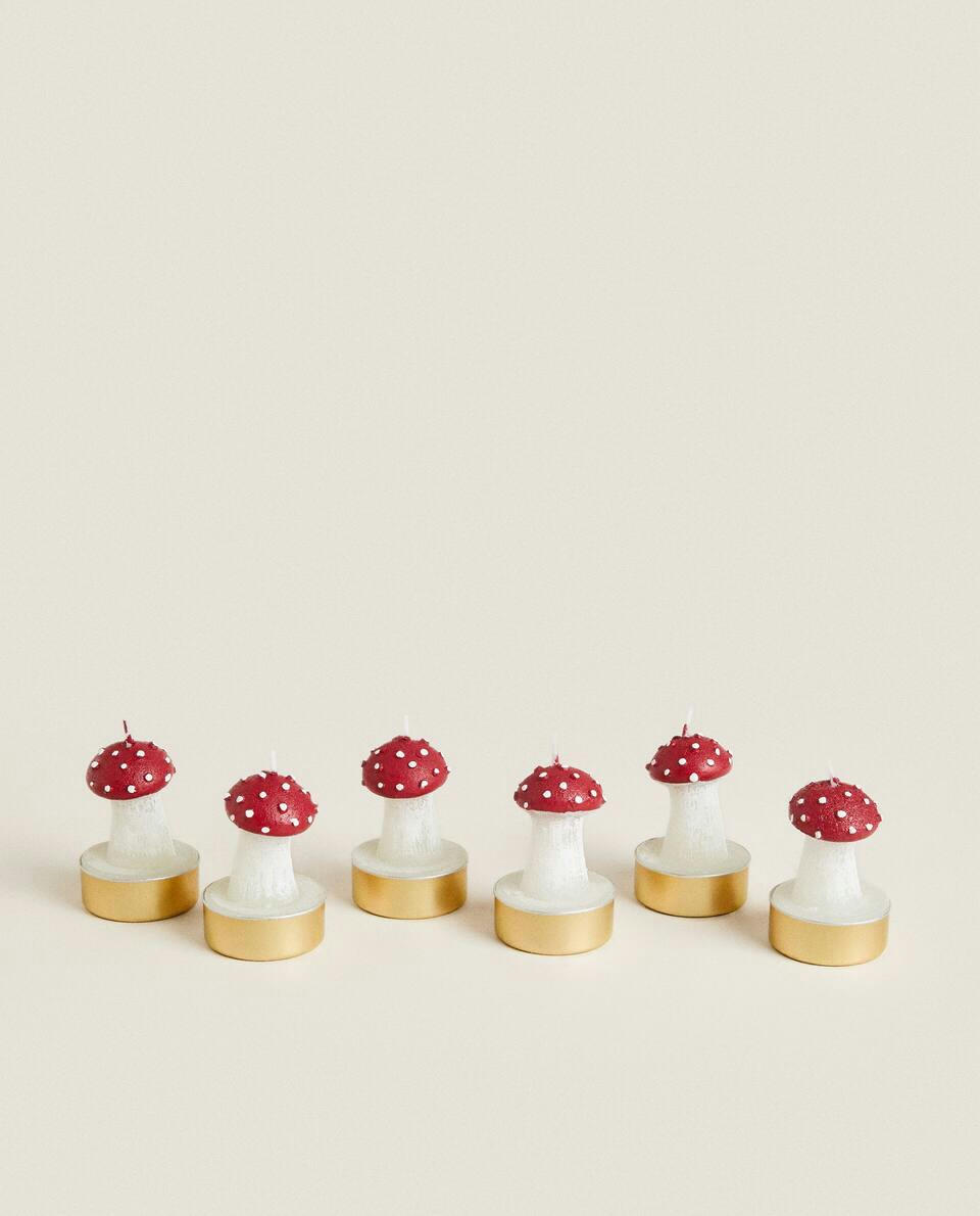 PACOTE DE VELAS DE NATAL EM FORMATO DE COGUMELO (PACOTE COM 6)