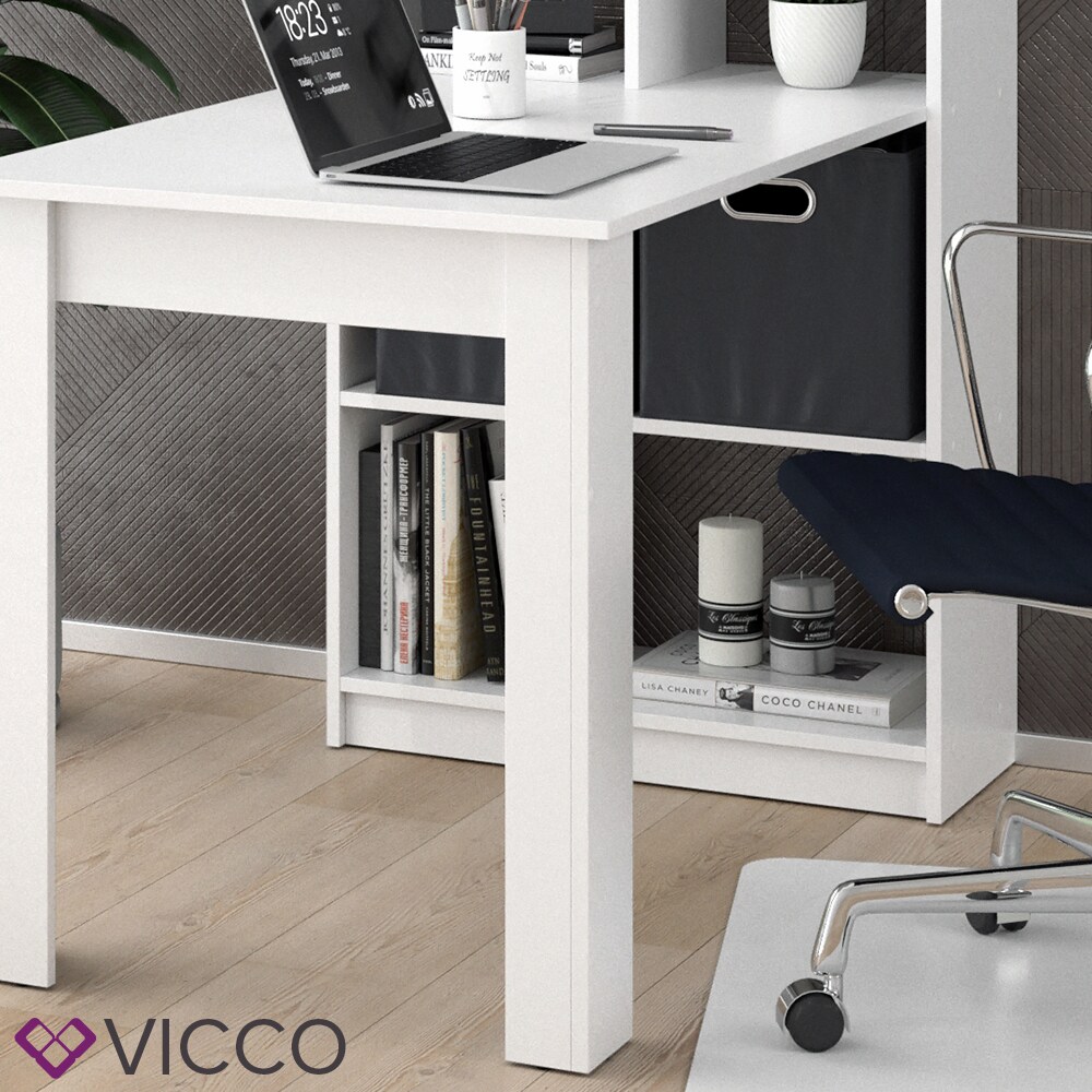 Vicco Schreibtisch Gael weiß Computertisch mit Ablage Regal Raumteiler Bürotisch