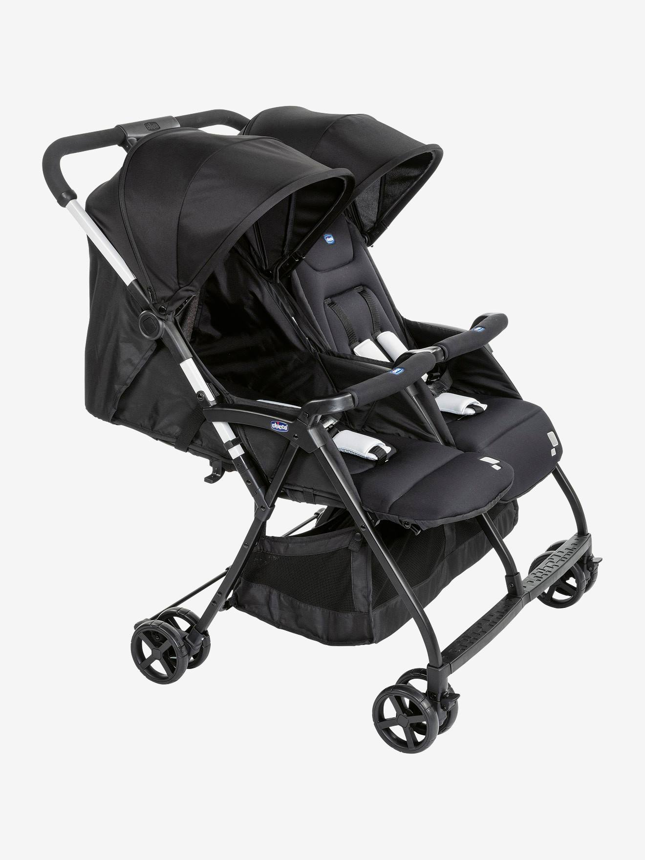 Carrinho de bebê duplo Ohlala' Twin Chicco, tamanho médio, preto, liso