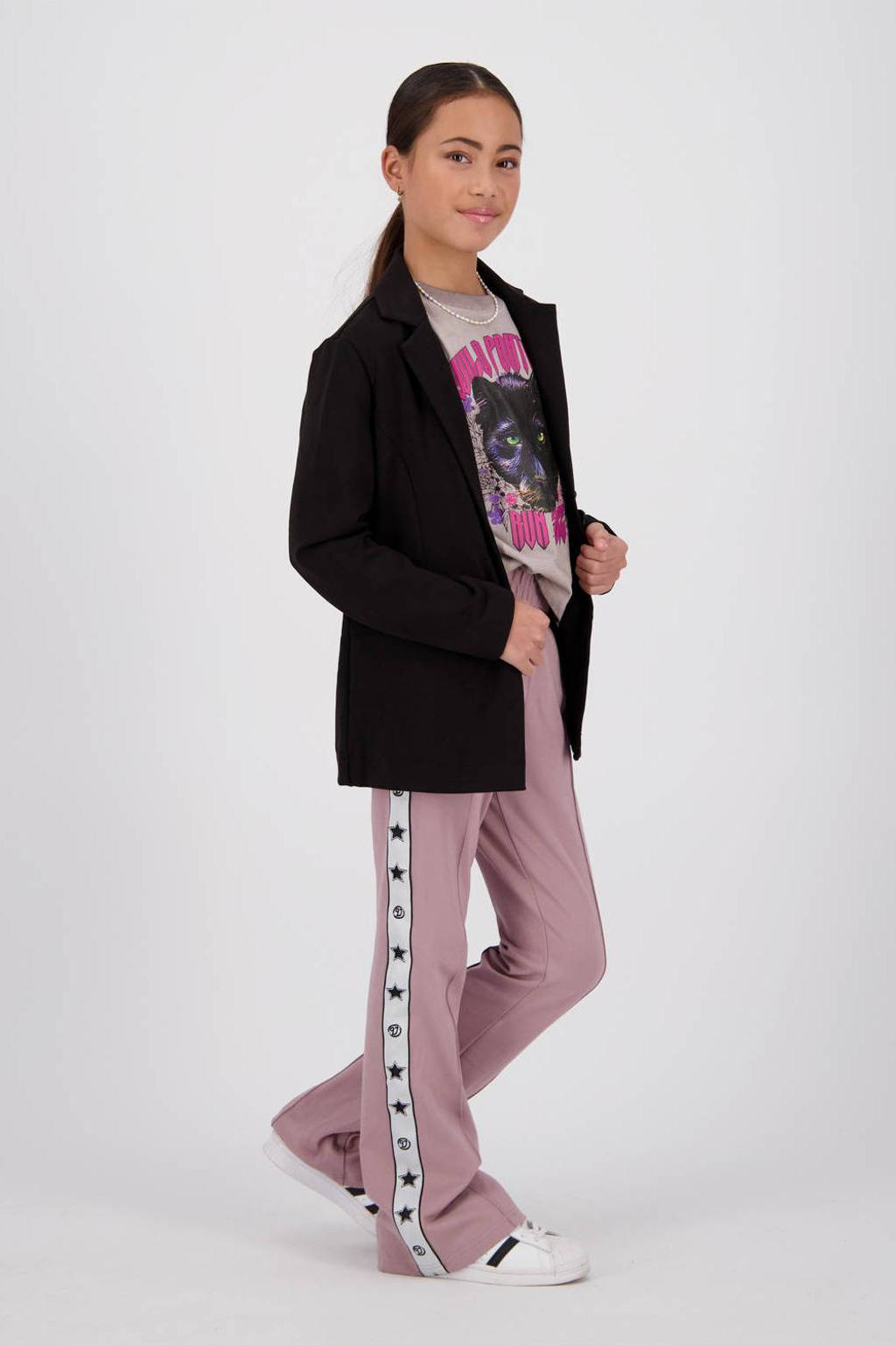 Vingino flared broek Sari met zijstreep lila