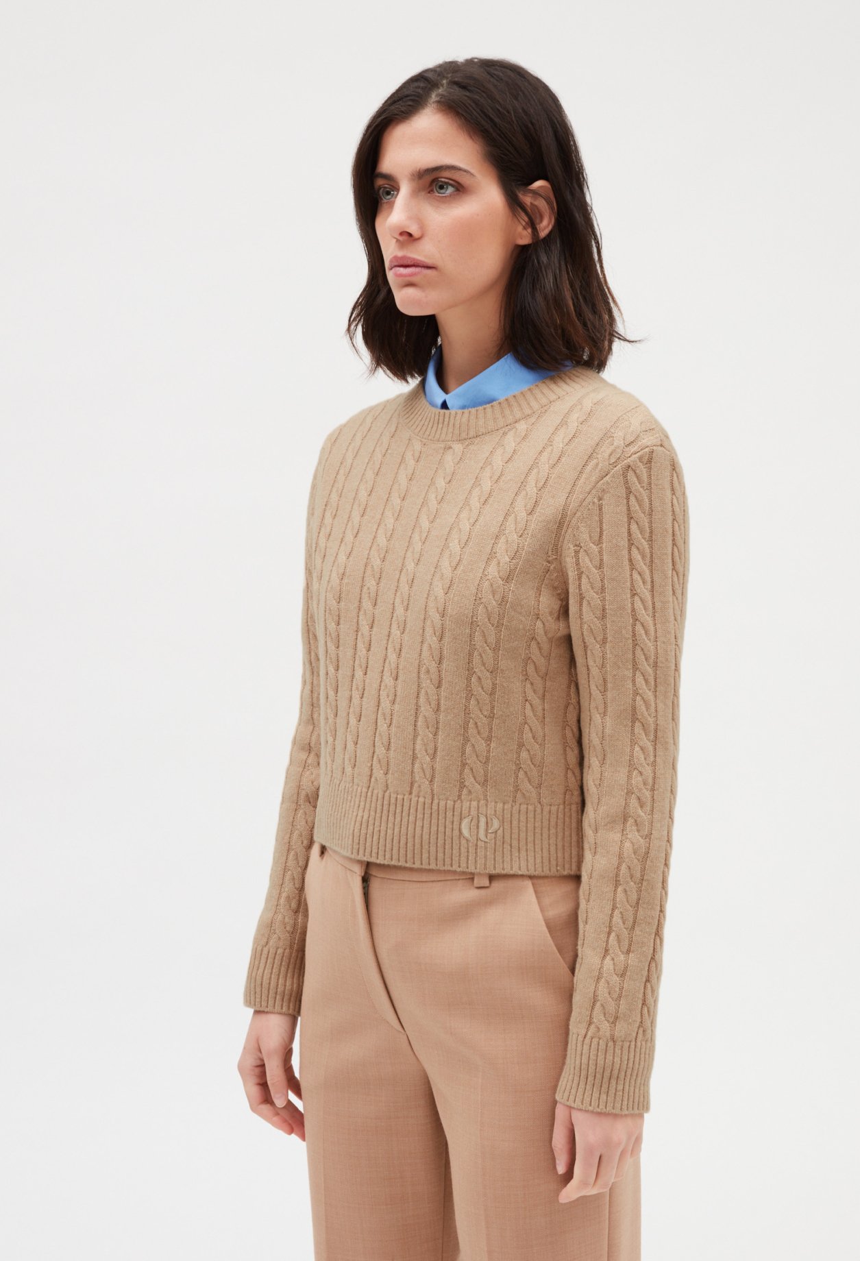 Pull court maille torsadee