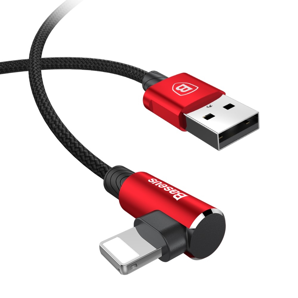 (2m) Elbow Type Lightning Gaming USB 90 Grad Winkel Ladekabel Datenkabel - Rot / Schwarz