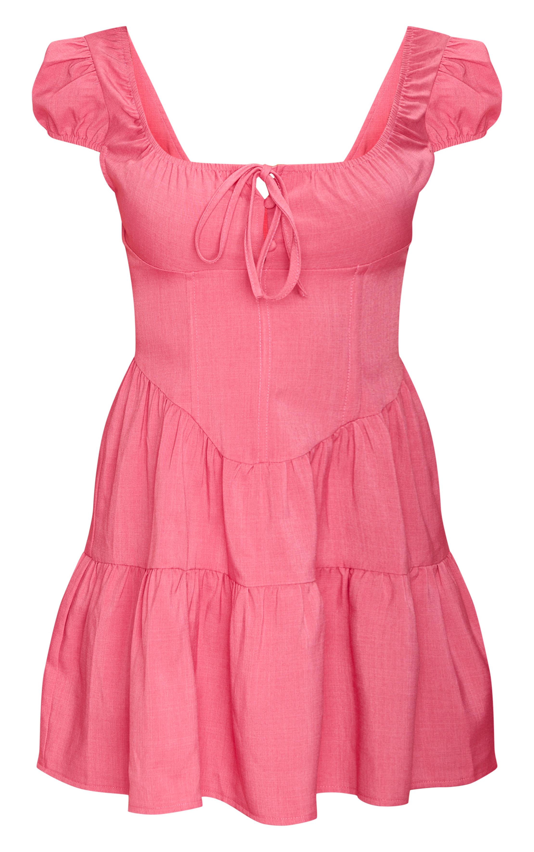 Rose Vif Robe Droite À Détail Corset Avec Lien